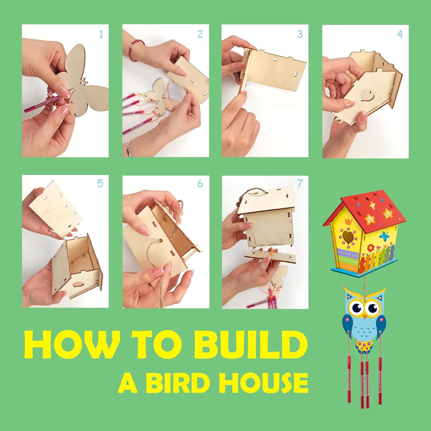 Thumbnail 2 de Byncceh Activité Manuelle Enfant – Kit Bois 2 Maisons d’Oiseaux à peindre