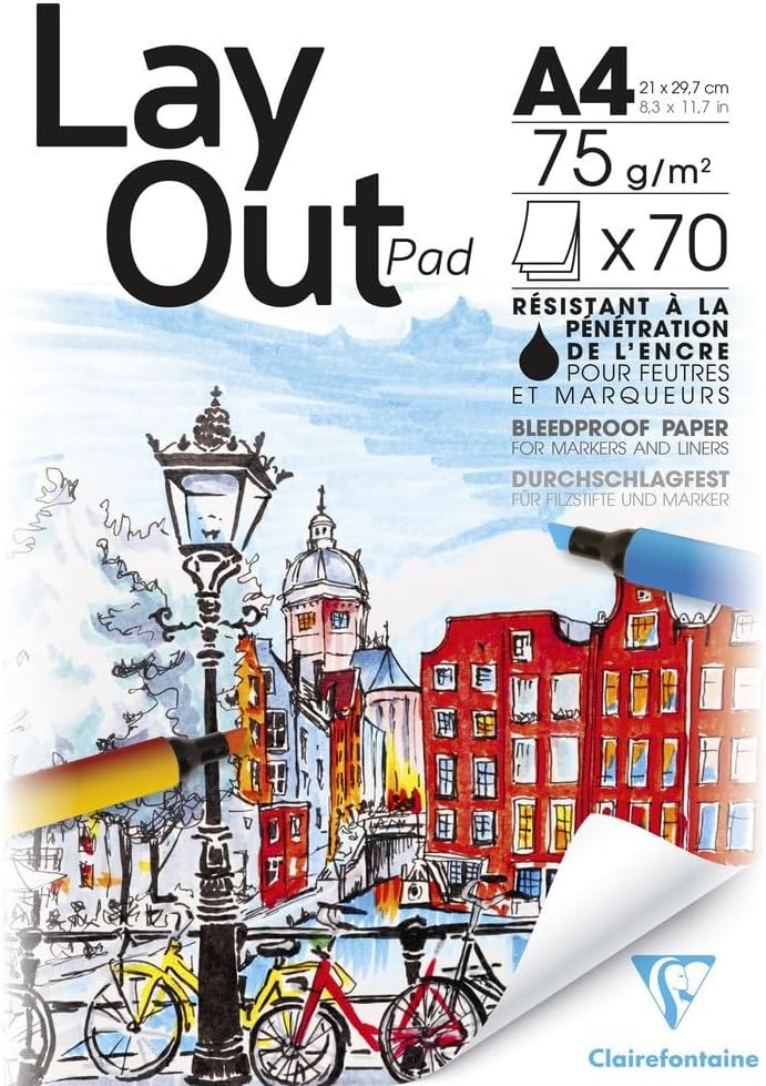 Detalle 2 de Clairefontaine 96534C Blocco collato carta per layout A3 70 fogli – carta bianca extra liscia 75 g per pennarelli ad alcool