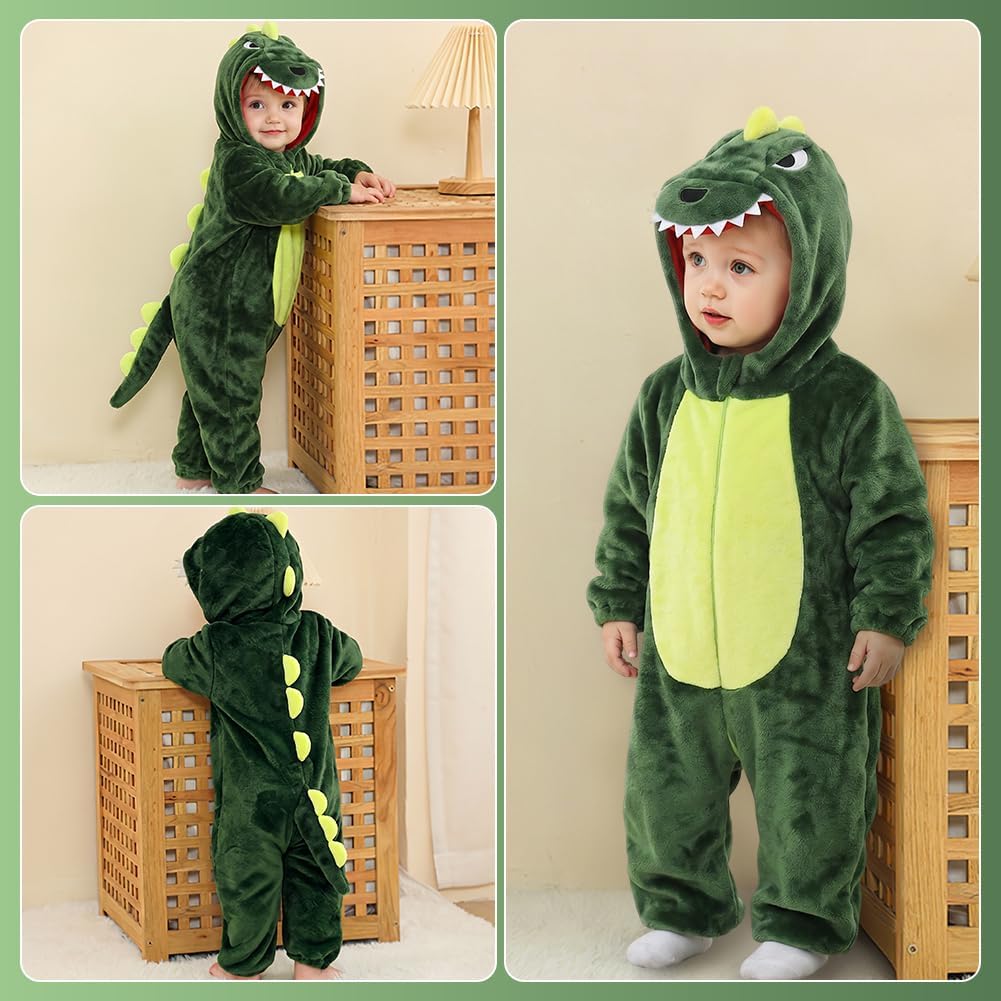 Detalle 1 de Alaoo uniseks babyromper als dinosaurus-kostuum met capuchon voor de winter