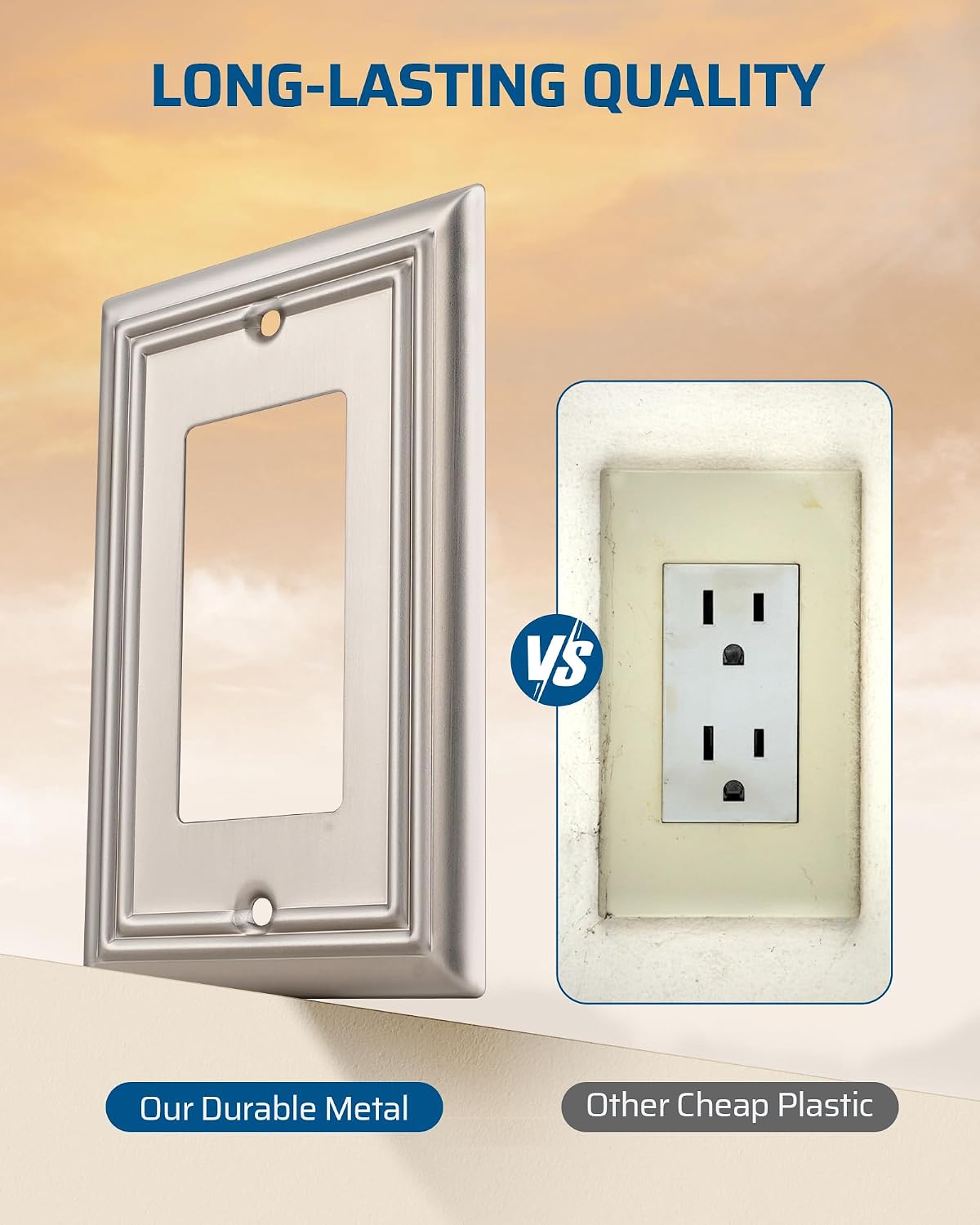Detalle de DEWENWILS 4-Pack Brushed Nickel Stainless Steel Decorator Wall Plates