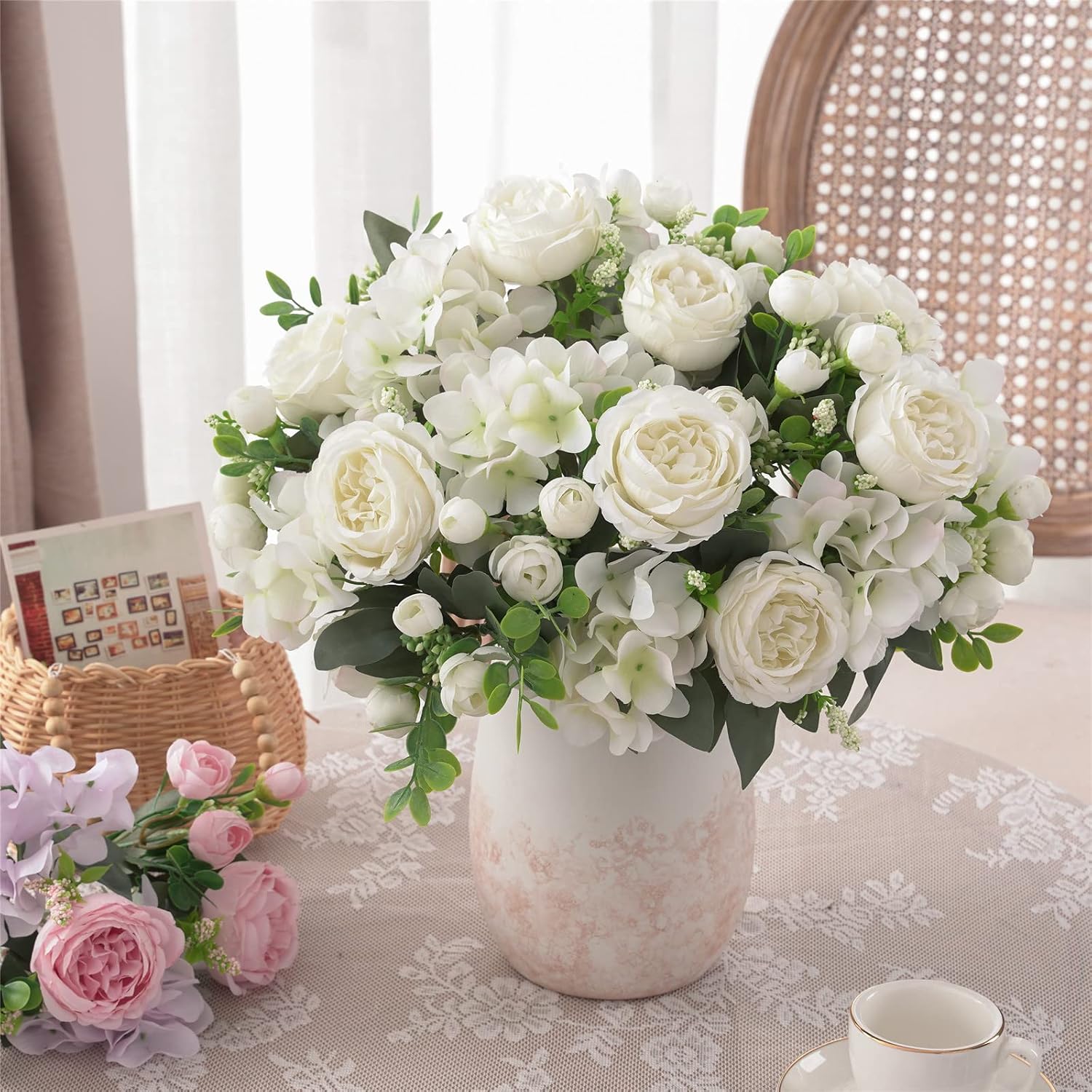 Detalle de Karoro Artificial Peony Bouquet, 4 Bundles