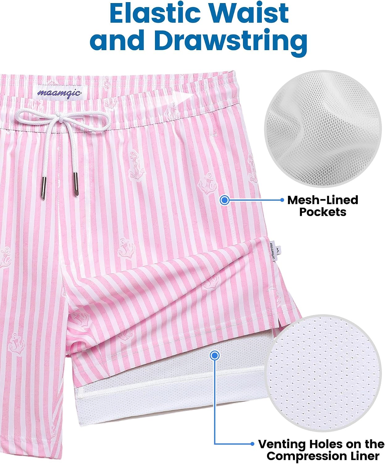 Detalle de maamgic Men's Swim Trunks with Compression Liner, 7-Inch Inseam