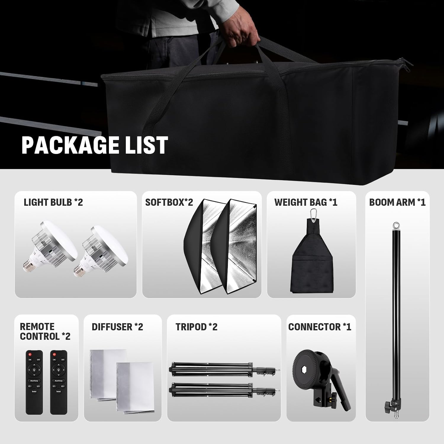 Thumbnail 6 de Niceveedi 50x70cm Photography Light Kit, 2-Pack with 85W Bulbs and 203cm Tripods