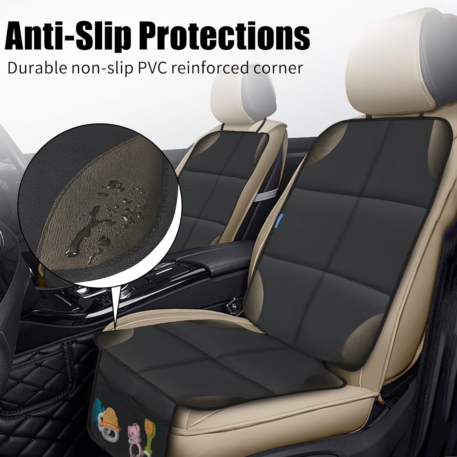 Thumbnail 3 de Psumuabrre Protection de siège voiture pour enfant imperméable antidérapante avec poches de rangement (compatible ISOFIX), gris foncé – 2 pièces
