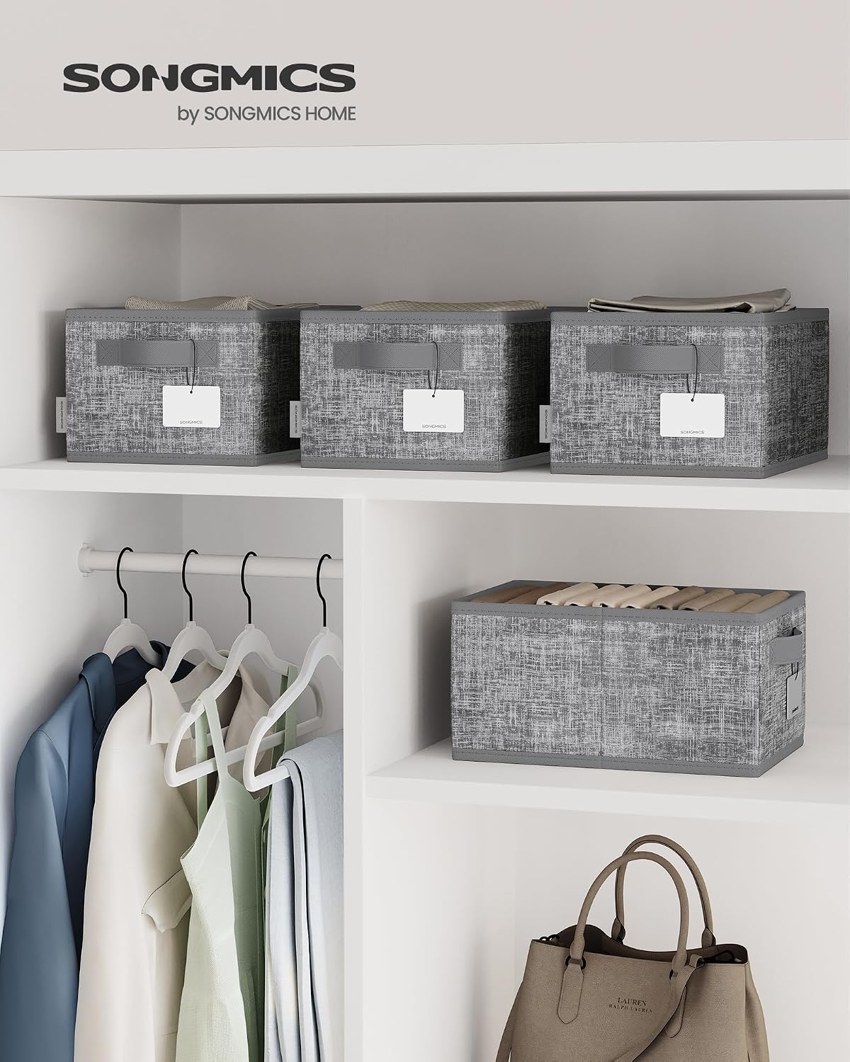 Detalle de SONGMICS opvouwbare stoffen opbergdozen, set van 3, 30 x 20 x 15 cm