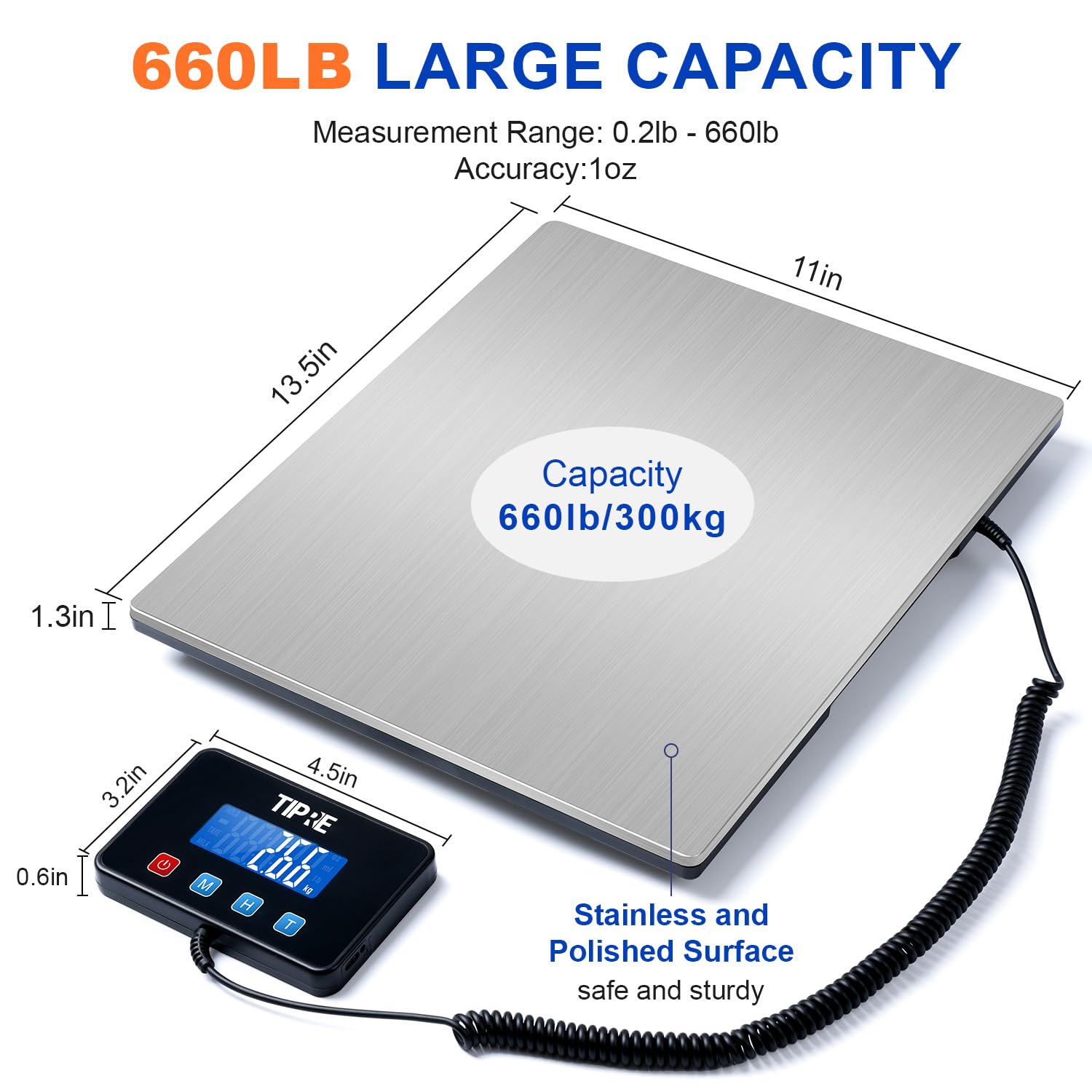 Detalle de TIPRE PS01-300 Shipping Scale, 660 lb Capacity, Stainless Steel Platform