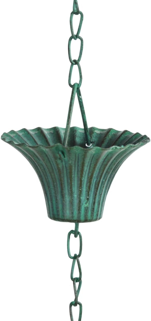 Thumbnail 3 de Esschert Rain Chain (Verdigris) – cast-iron gutter rain chain for garden and terrace