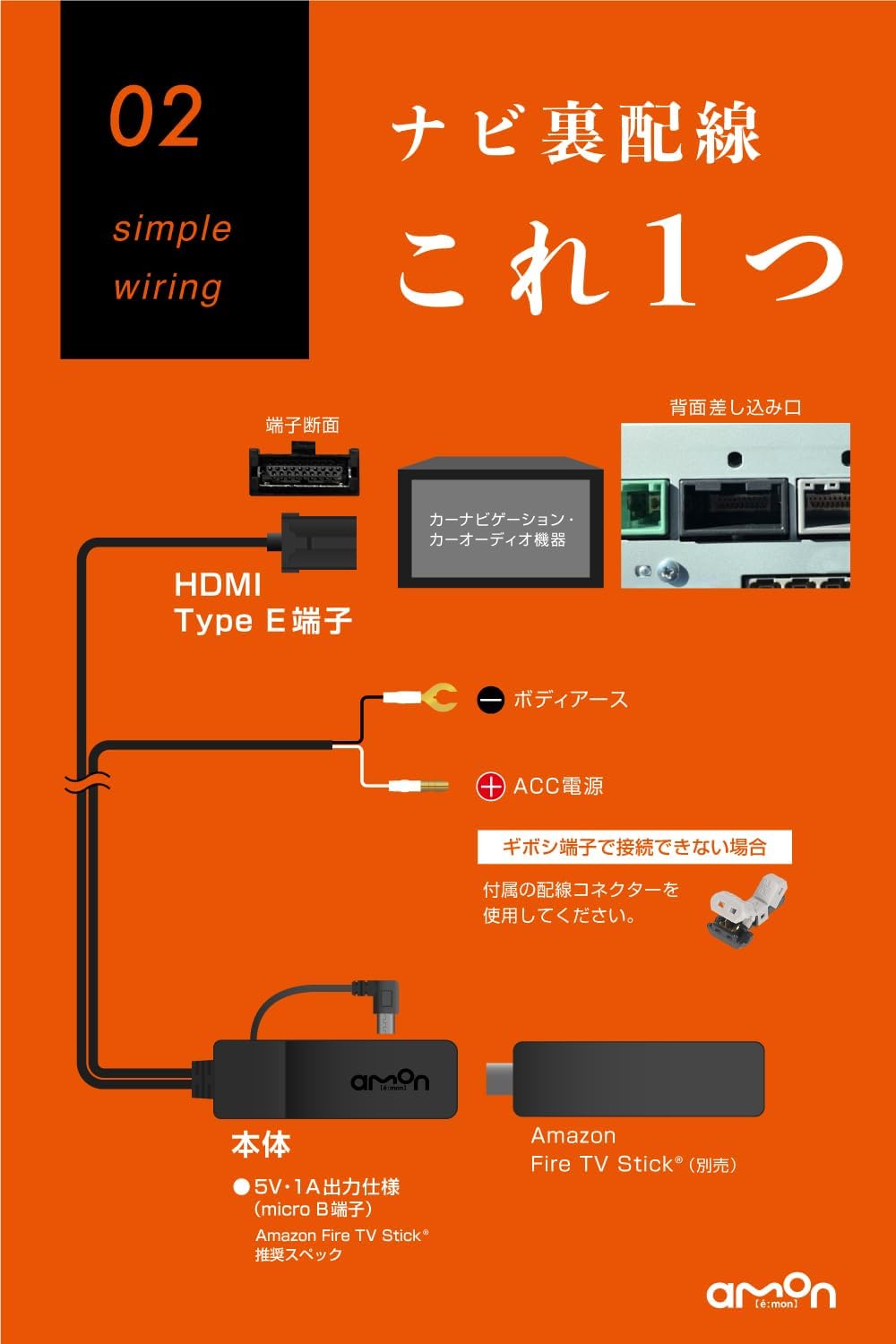 Detalle 1 de エーモン 4864 Fire TV Stick用HDMI Type Eスマートインストールキット