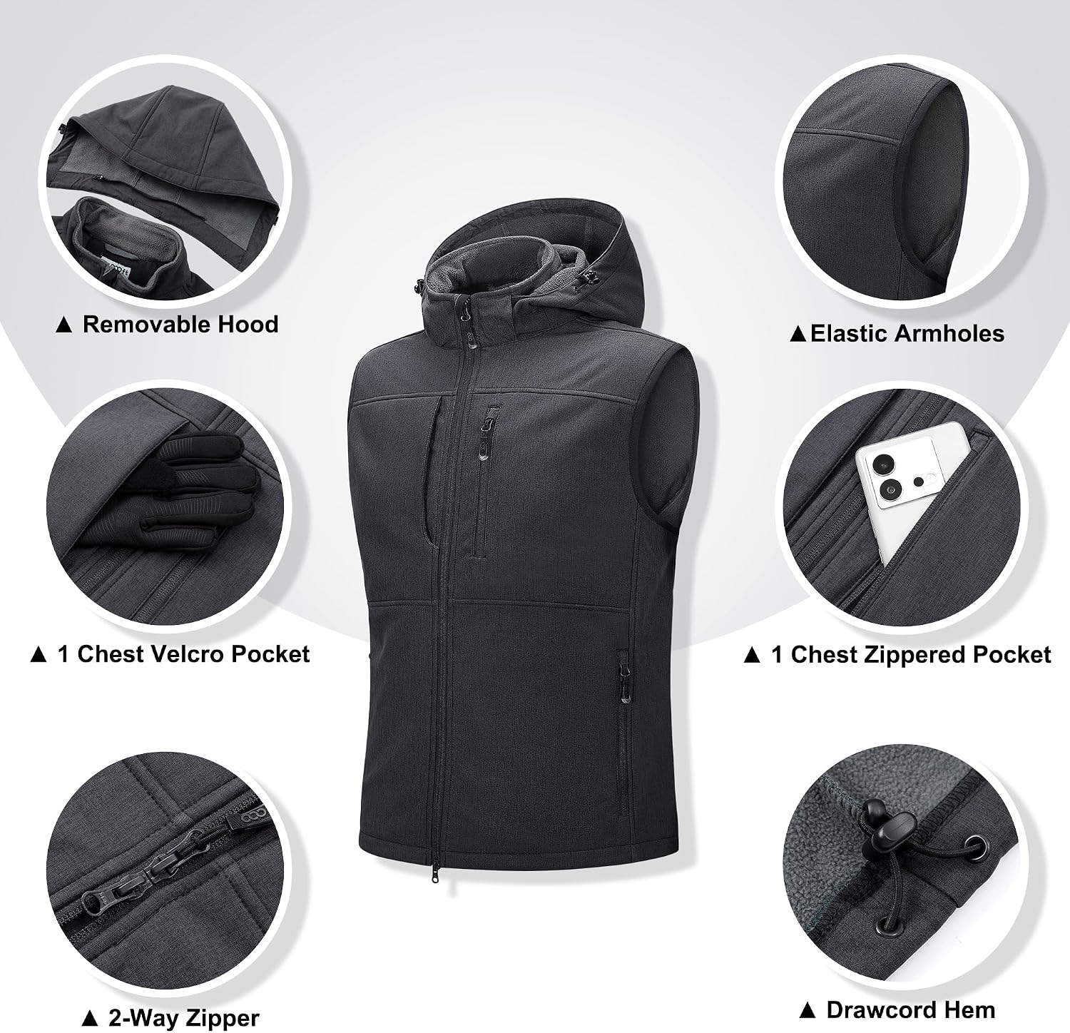 Detalle 2 de 33,000ft Weste Herren Outdoor Softshell Jacke mit Kapuze