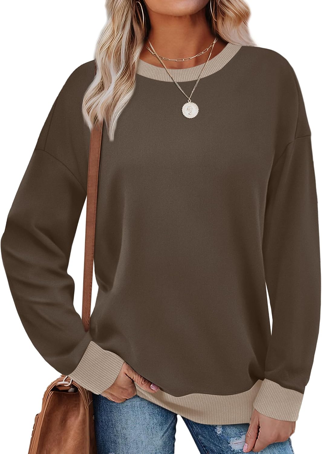 Thumbnail 6 de Saloogoe Sweatshirts Crewneck Loose Fit Tops