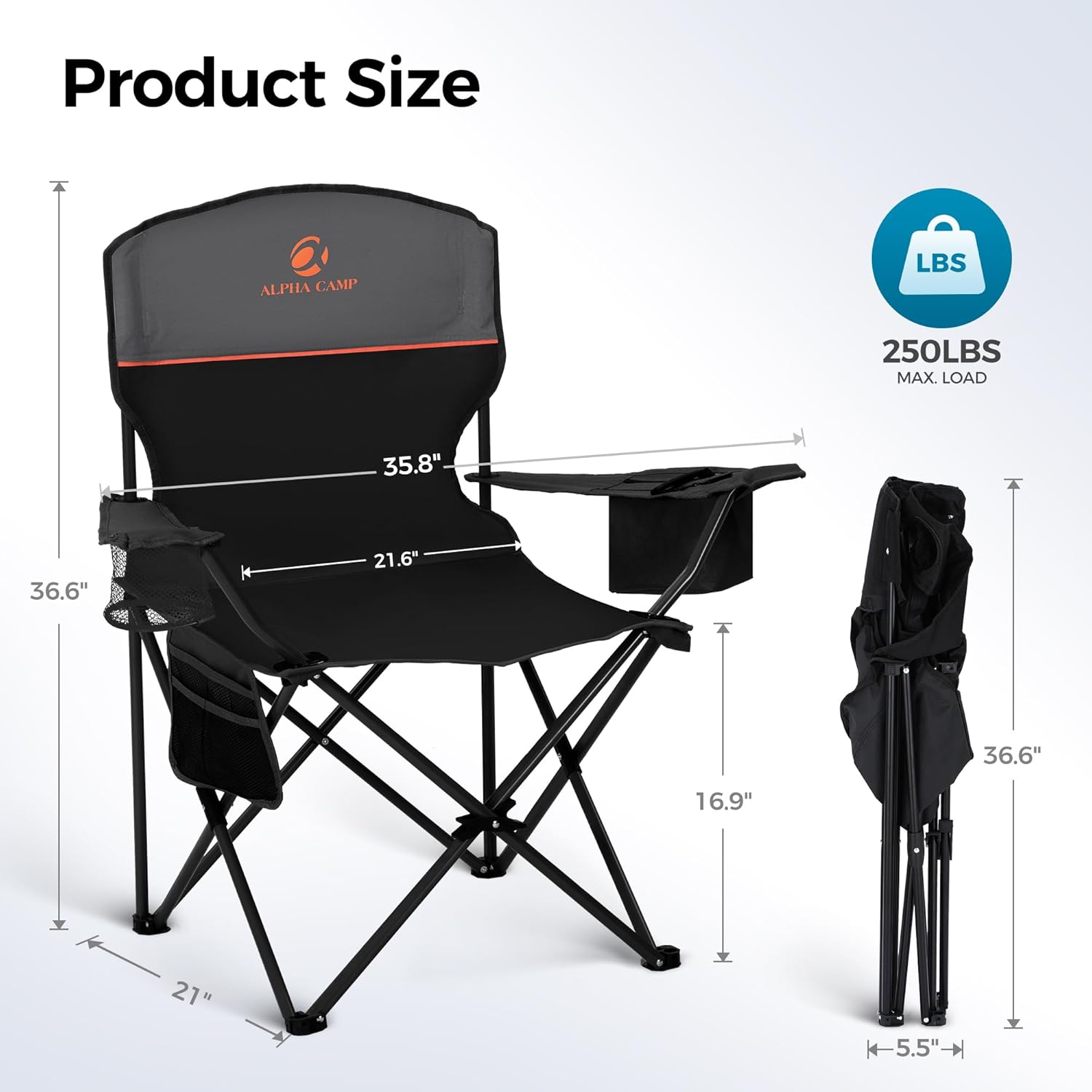 Thumbnail 2 de ALPHA CAMP Camping Chair 2 Pack 350 lb