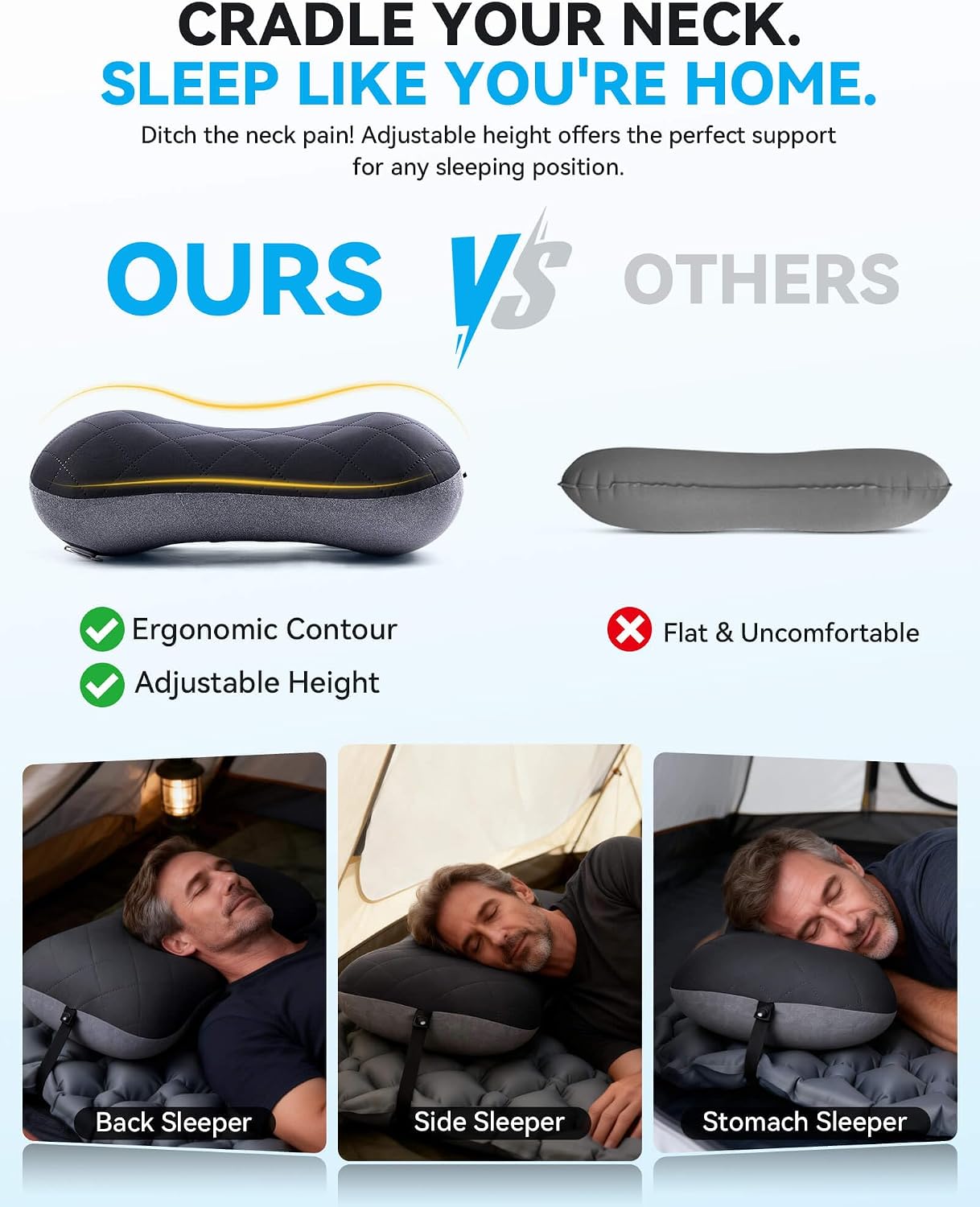 Detalle de Hikenture 1038-A2 Inflatable Camping Pillow with Removable Cover and Ergonomic Support