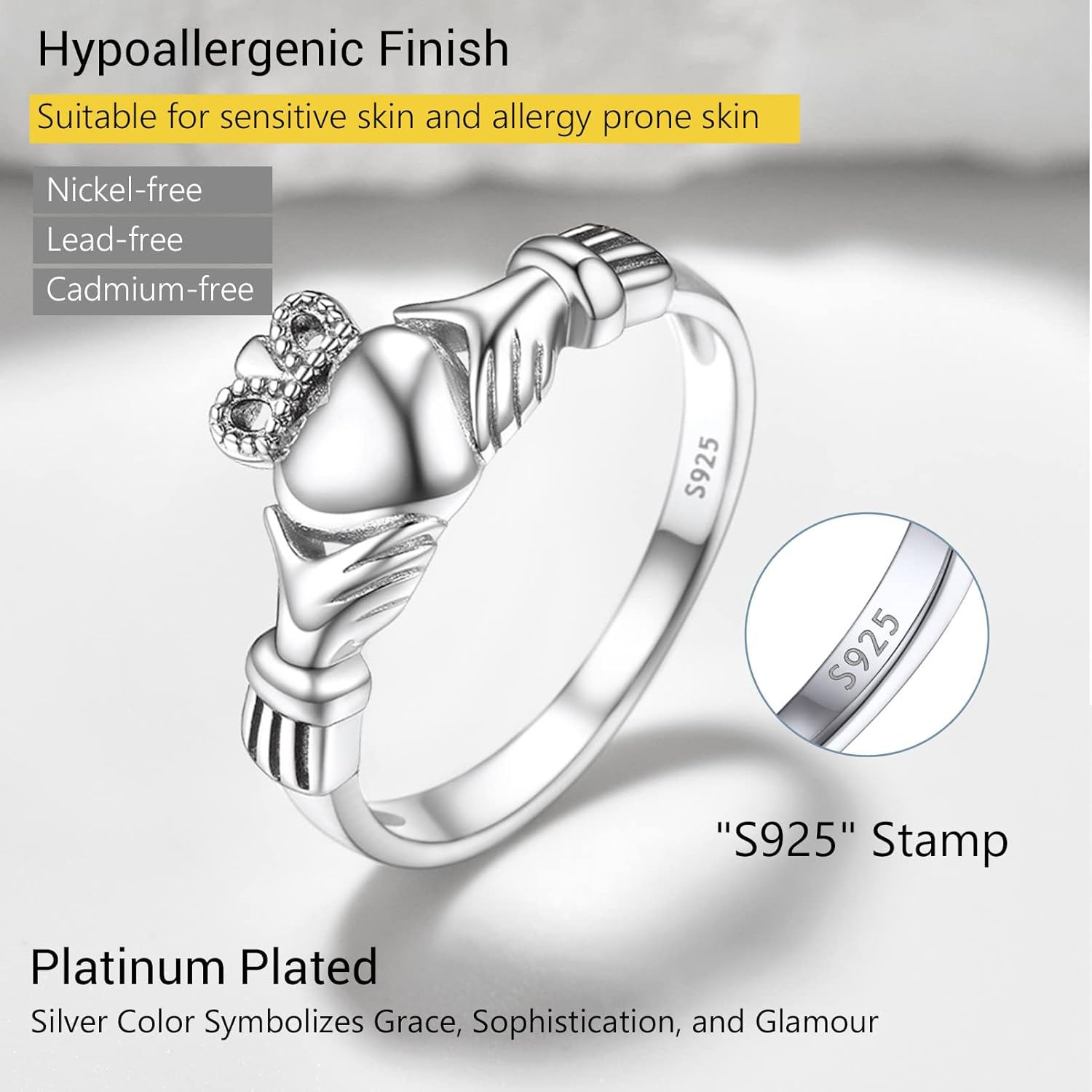 Thumbnail 3 de Anello da donna PROSILVER in argento 925 Claddagh Ring/Triquetra Mirusa (7–27) con confezione regalo