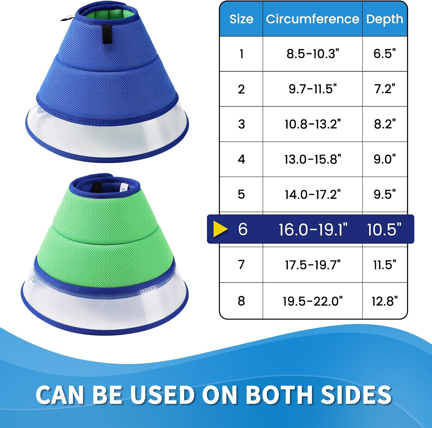 Detalle de Soft Dog Cone Collar for After Surgery - Adjustable E-Collar Recovery for Pets (Blue, Size 6)