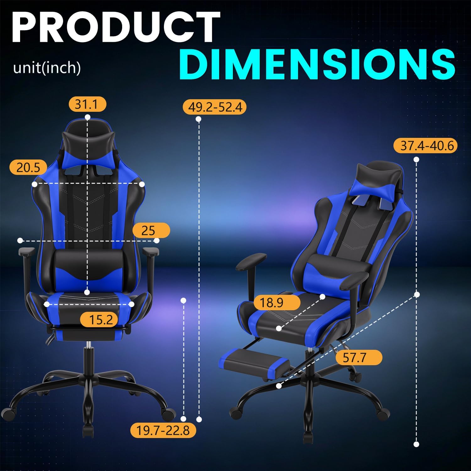 Thumbnail 6 de BestOffice Ergonomic Gaming Chair, 250 lb Capacity
