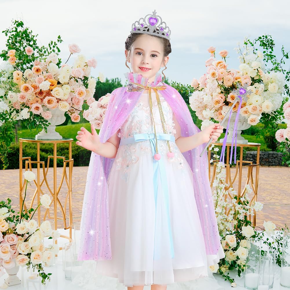 Thumbnail 6 de Vicloon Mantello da Principessa viola con paillettes (11 pezzi) + bacchetta, collana e accessori per feste e Halloween