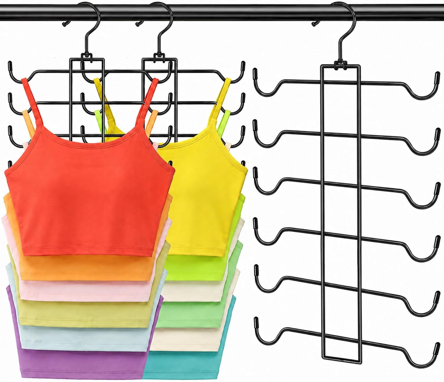 Detalle de CLODSPAC 2-Pack 6-Tier Tank Top Hangers, Foldable Stainless Steel Organizers