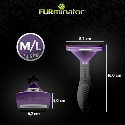Detalle de FURminator deShedding: Cepillo para gatos medianos y grandes de pelo corto (L) — borde de acero y mango ergonómico