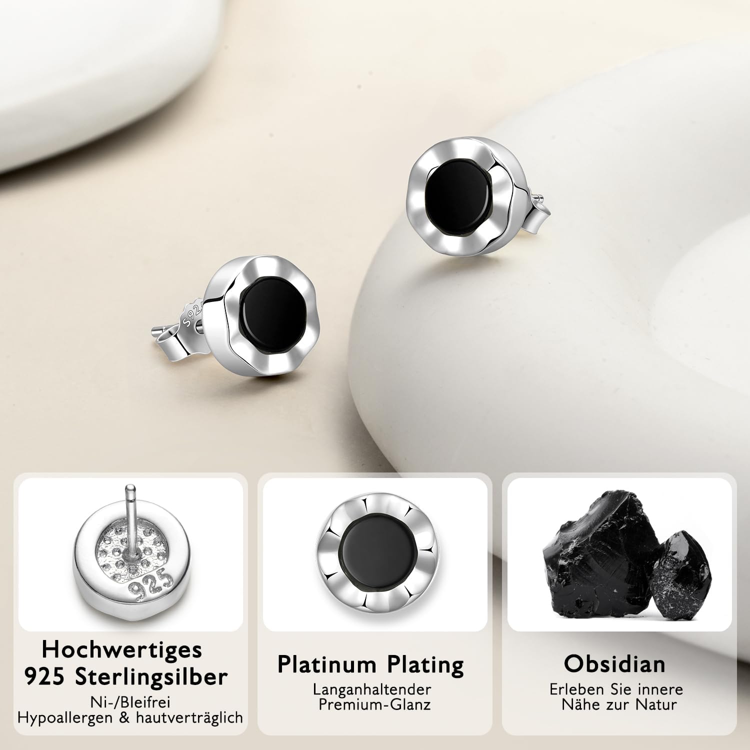 Thumbnail 4 de Obsidian & Perlmutt Ohrringe Silber 925 8,5 mm