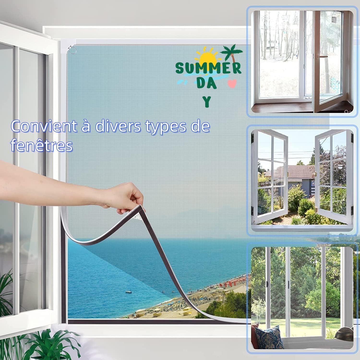 Detalle de UtauHom Moustiquaire Fenêtre Magnétique Recoupable jusqu’à 130x150 cm – Moustiquaire fibre de verre, sans vis, cadre blanc, mesh grise