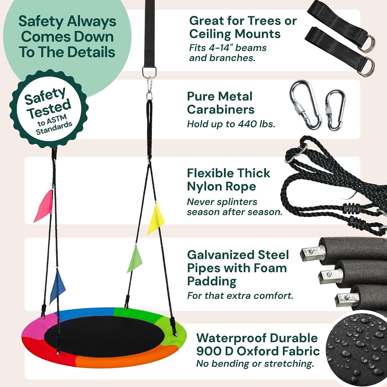 Detalle de PLAYVIBE 40" Saucer Swing 440 lb Capacity