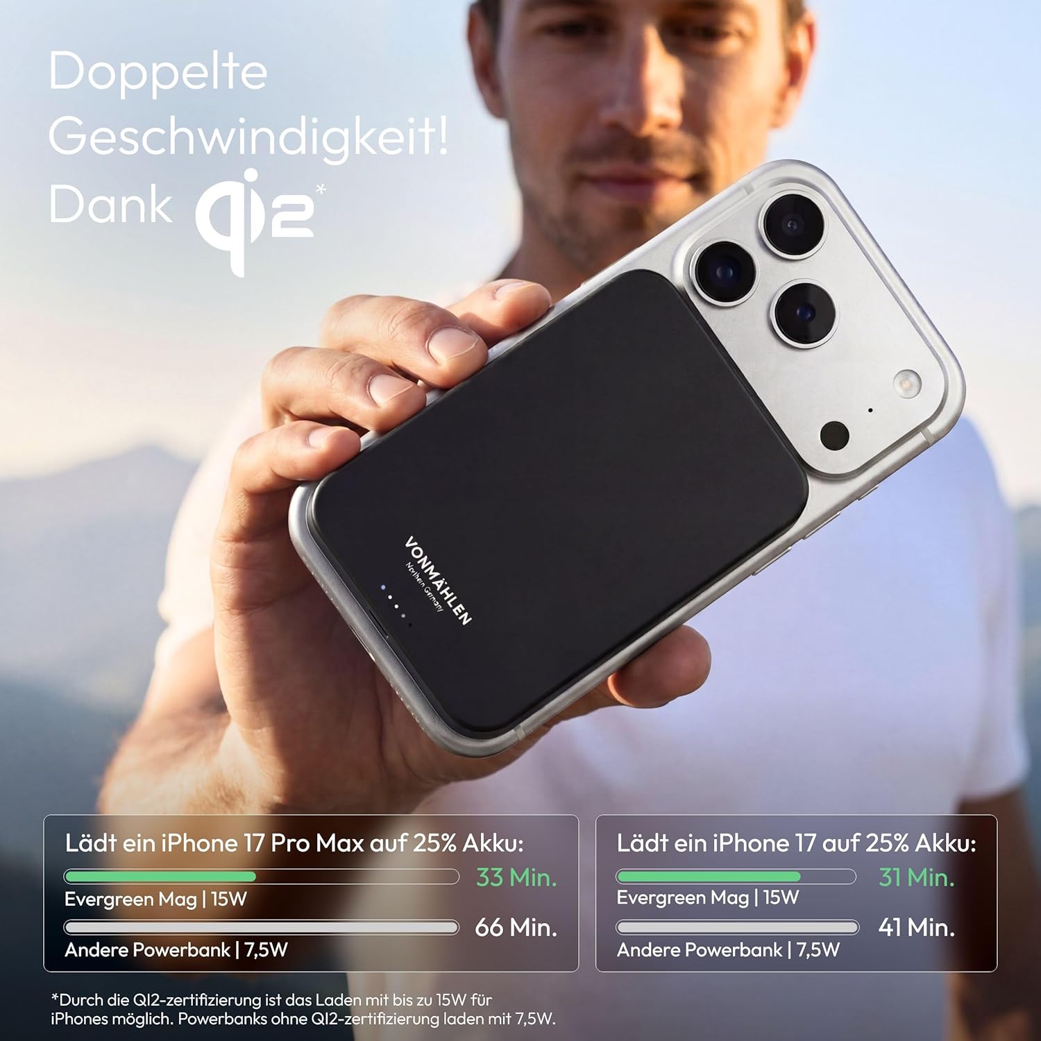 Thumbnail 5 de VONMÄHLEN Evergreen Mag 10000mAh Power Bank: ricarica wireless 15 W, MagSafe e PD 20 W, spessore 14,3 mm