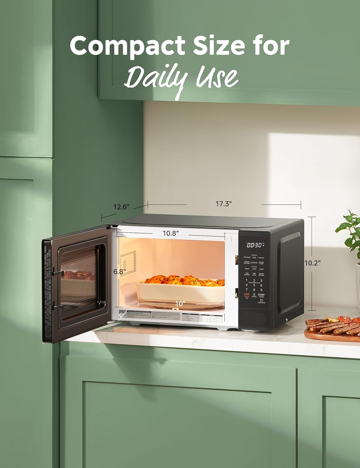 Detalle de COMFEE CMO-C20M1WB countertop microwave oven with 11 power levels, 700W, and child lock