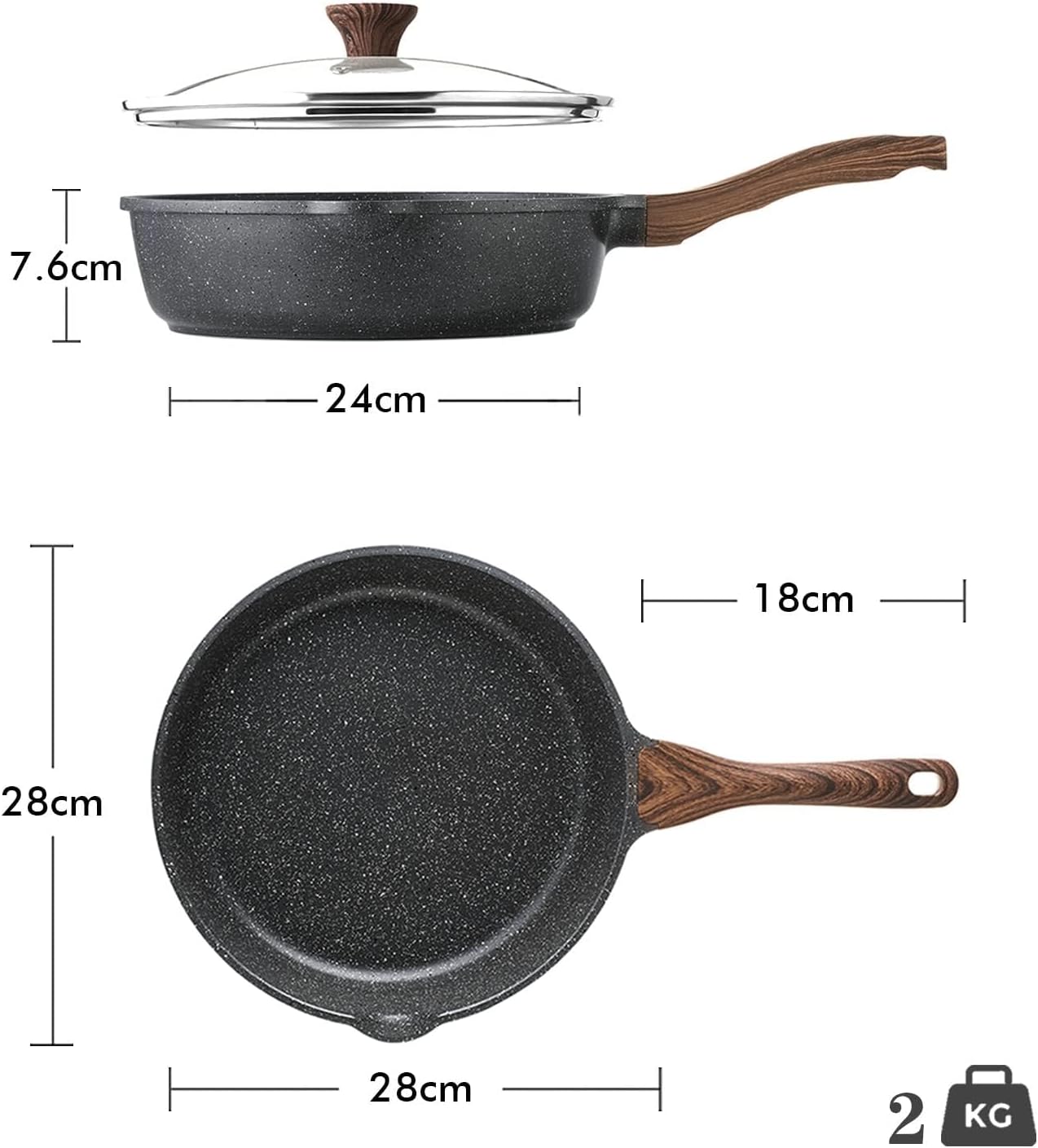 Thumbnail 3 de SENSARTE Antihaft-Pfanne 28 cm mit Deckel – Tiefe Bratpfanne mit Schweizer Granitbeschichtung