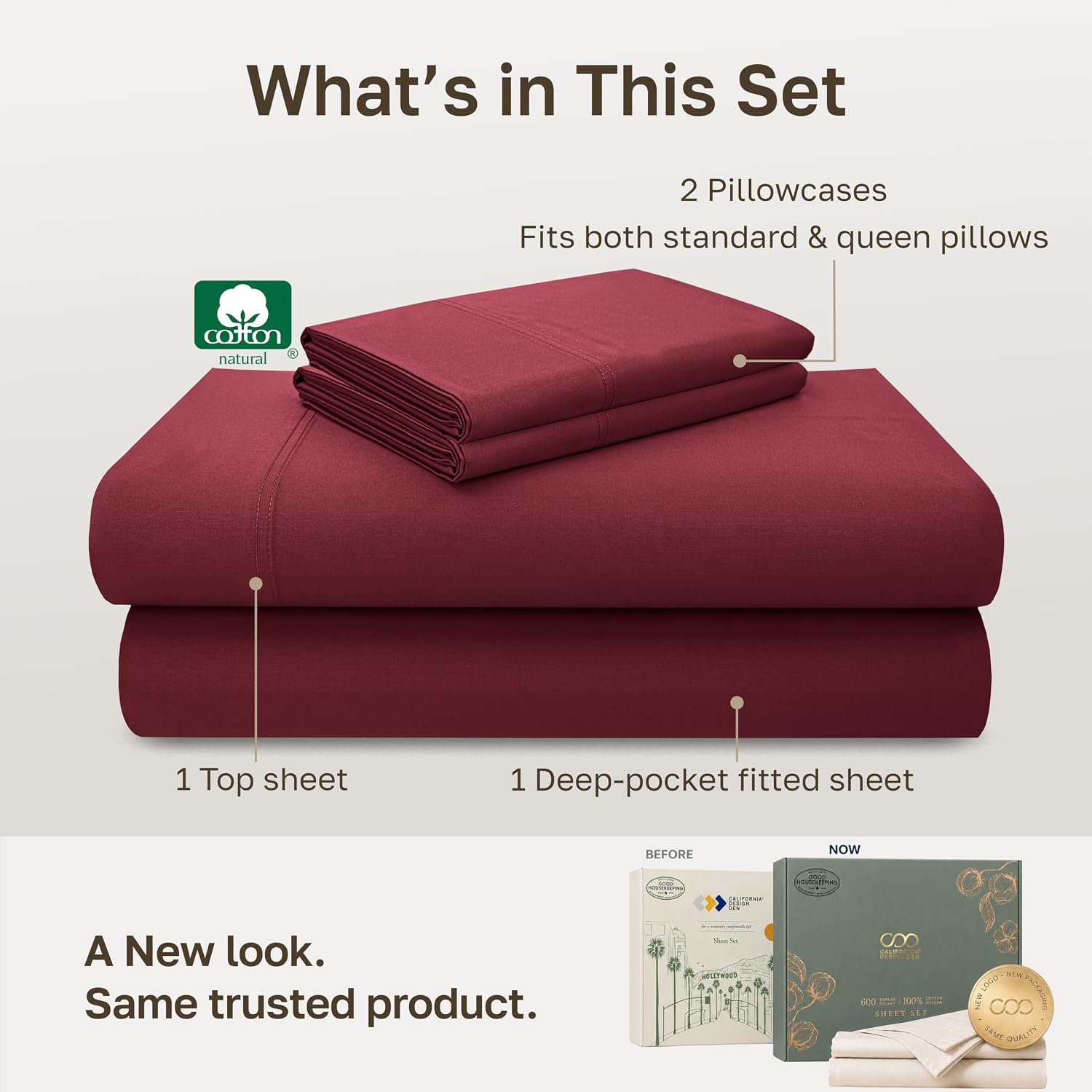 Detalle de California Design Den 600 Thread Count Queen Cotton Sateen Sheet Set, Brick Red