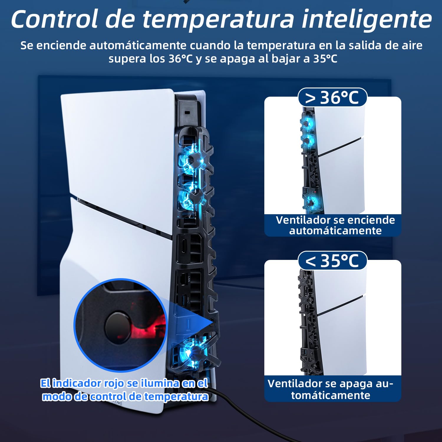 Thumbnail 5 de Ventilateur de refroidissement RVB Mcbazel pour PS5 Slim (3 ventilateurs, support de dissipation) – Plug & Play