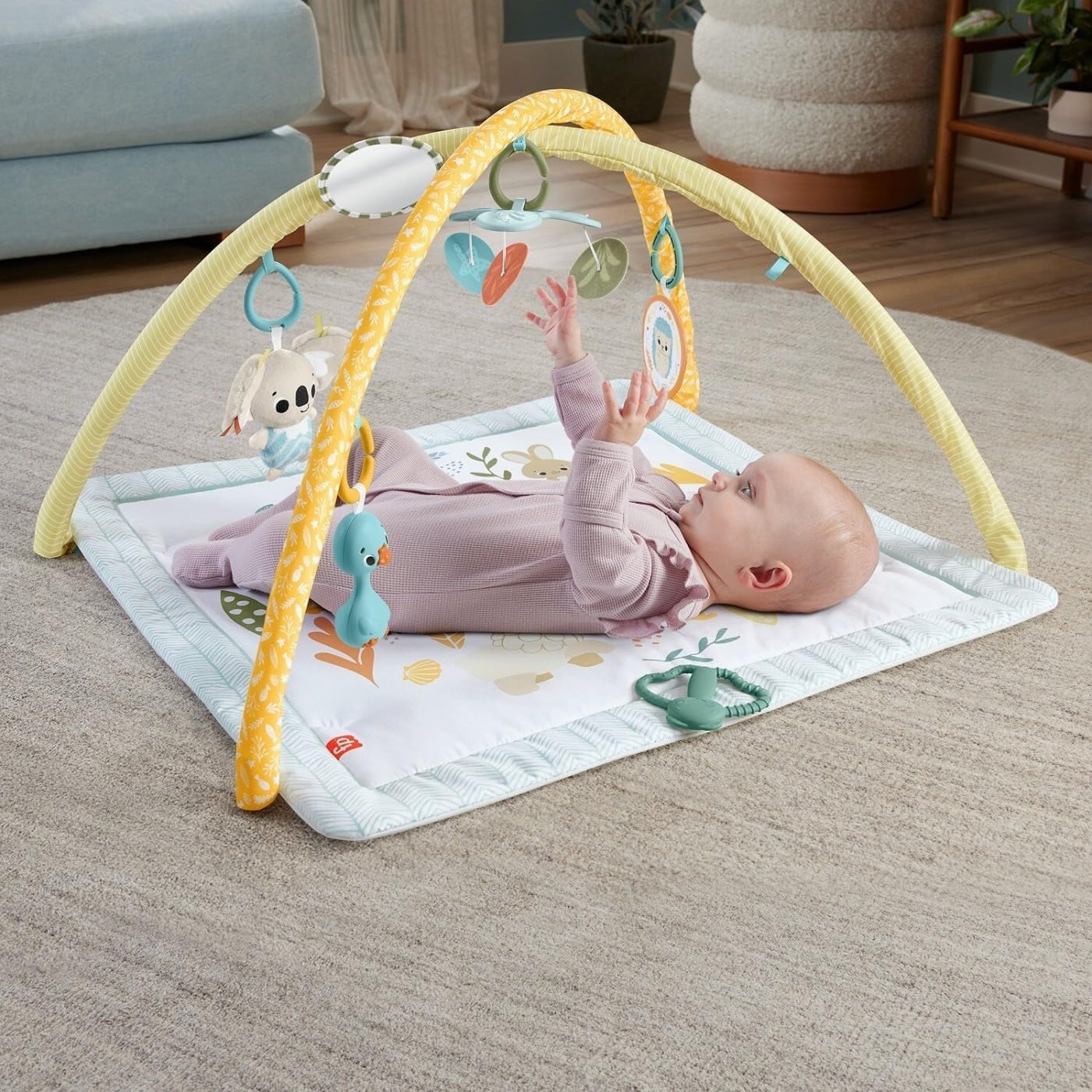 Detalle de Fisher-Price Baby Playmat Simply Senses Newborn Gym with Mobile & Sensory Toys