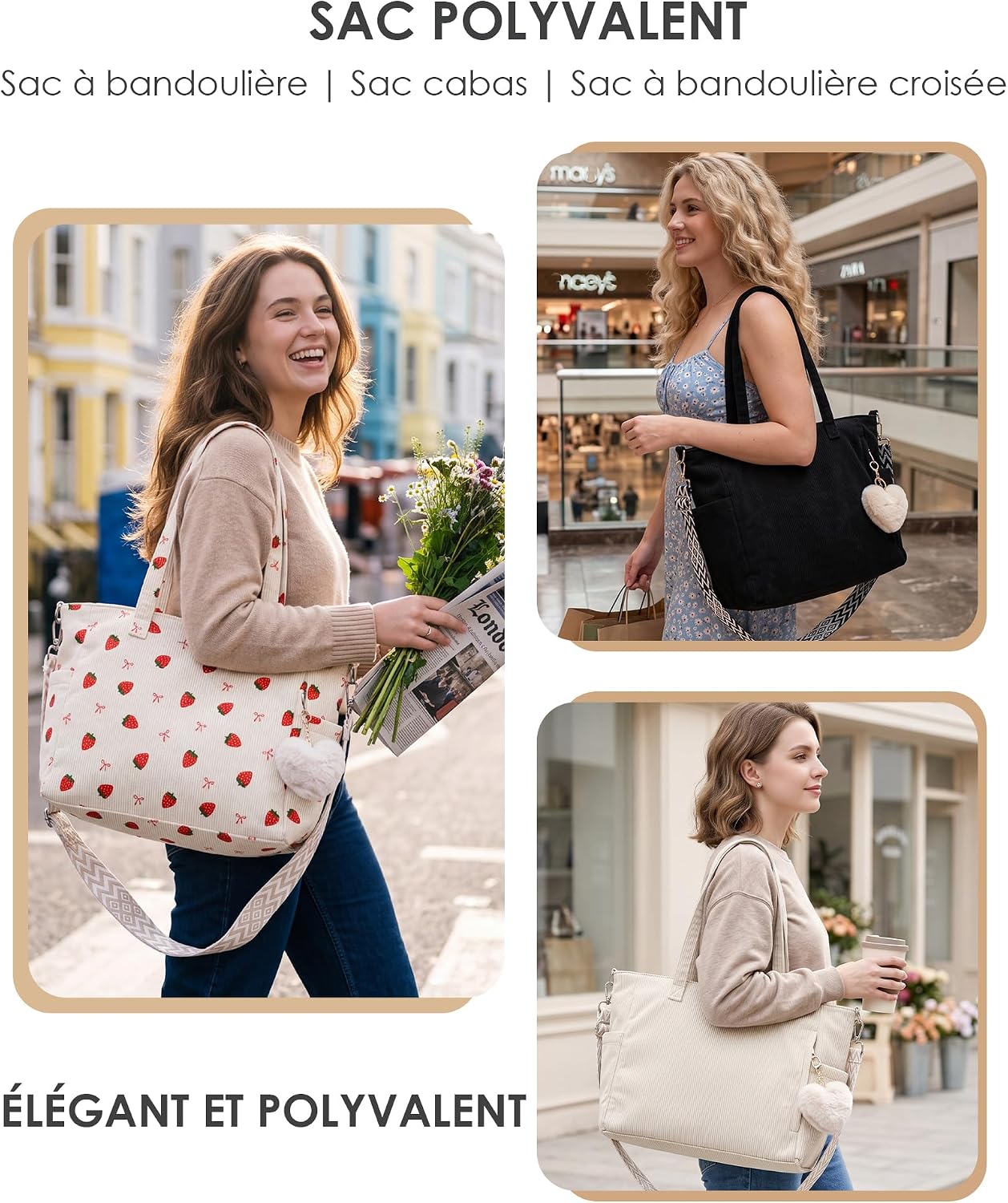 Detalle de Makukke Corduroy ribfluwelen shopper met ritssluiting, 44 x 32 x 16 cm