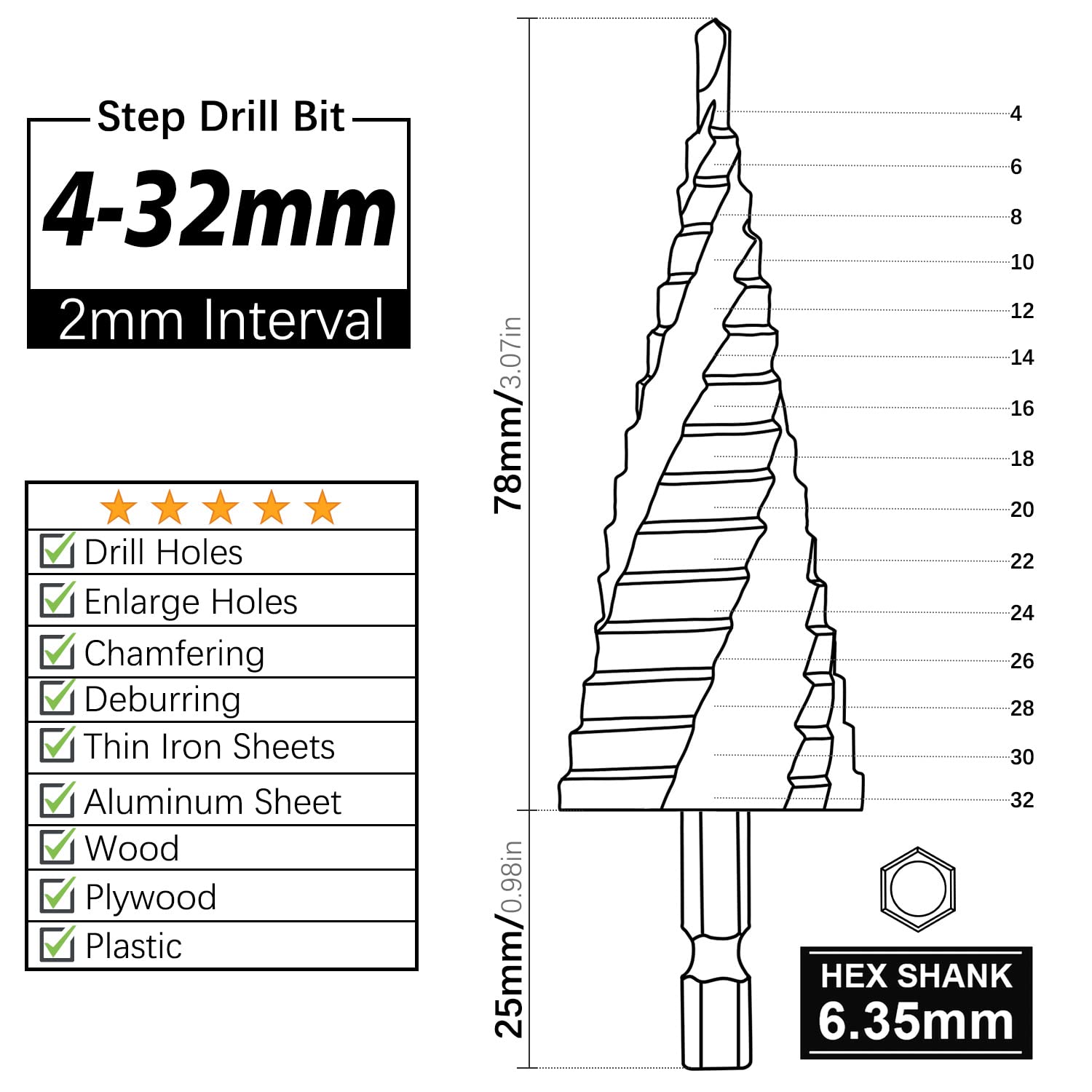 Thumbnail 1 de SS SHOVAN 3PCS HSS Step Drill Bits 4-32mm