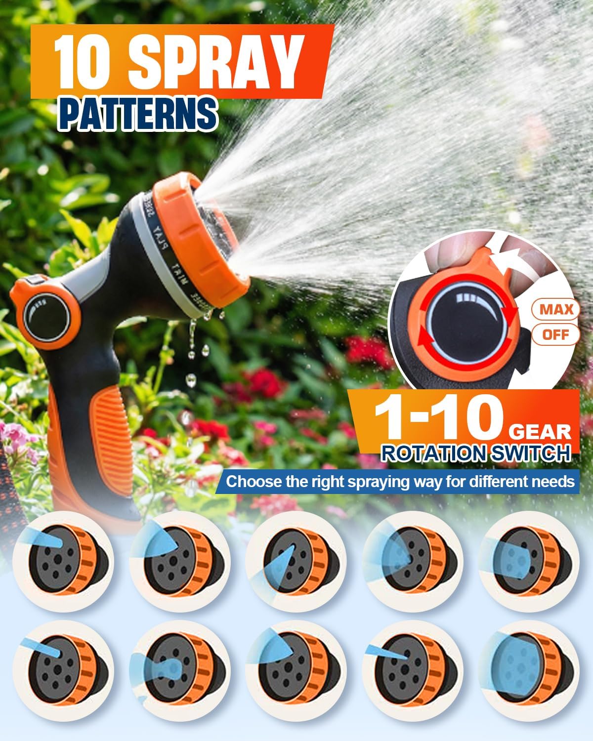 Thumbnail 3 de 150FT (45M) Expandable Garden Hose Pipe with Leakproof 4-Layer Latex Core, 10-Function Nozzle and Copper Connectors