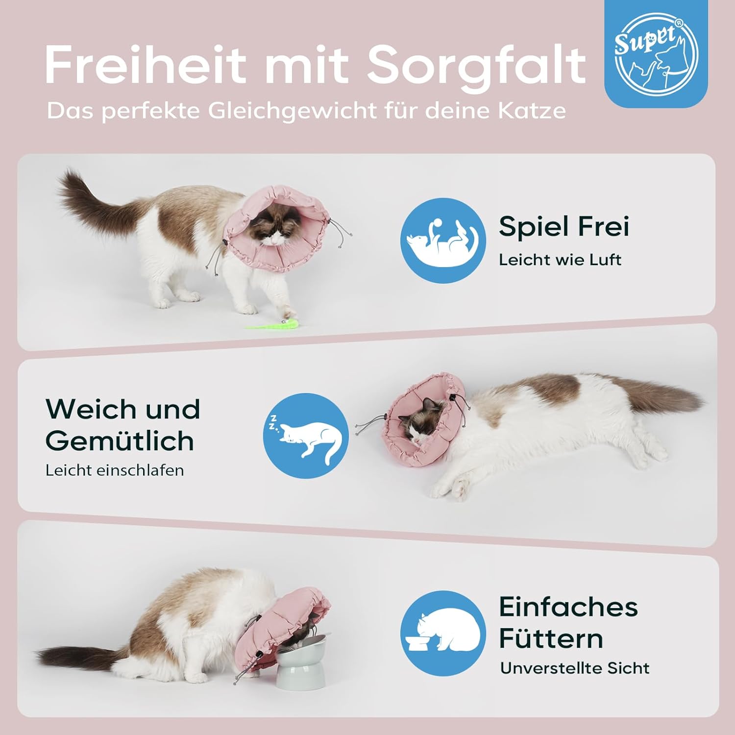 Thumbnail 1 de Supet verstellbare Genesungshalskrause für Katzen – weich, wasserdicht und mit Blumenmuster (Rosa, L)