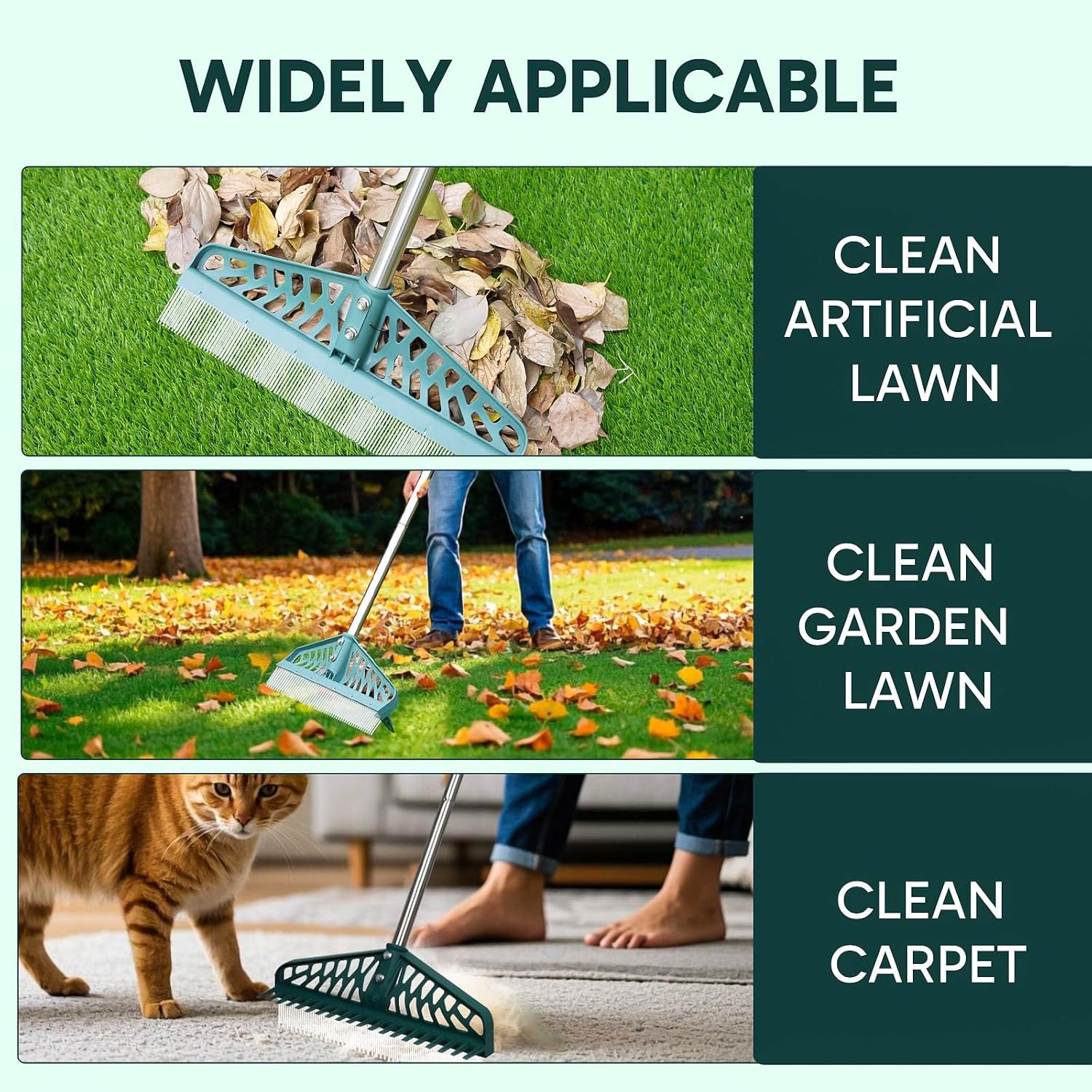 Detalle 2 de YEELOR Rastrello per prato artificiale a doppia faccia: pulizia efficiente di giardino, tappeti e peli di animali