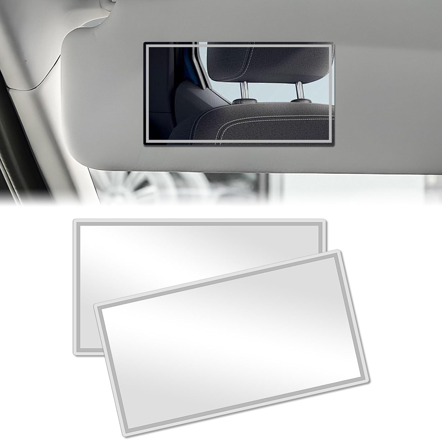 Adiwo Auto Specchio Cosmetico – Specchio da Alette Parasole, 2 pezzi, autoadesivo in acciaio inox (8 cm x 15 cm)