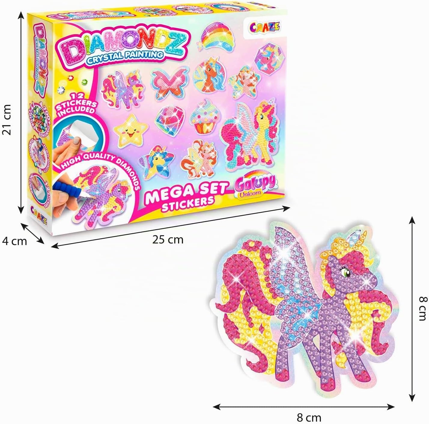 Detalle de CRAZE DIAMONDZ Mega Set di adesivi Galupy Unicorn – Set di mosaici diamantati per bambini