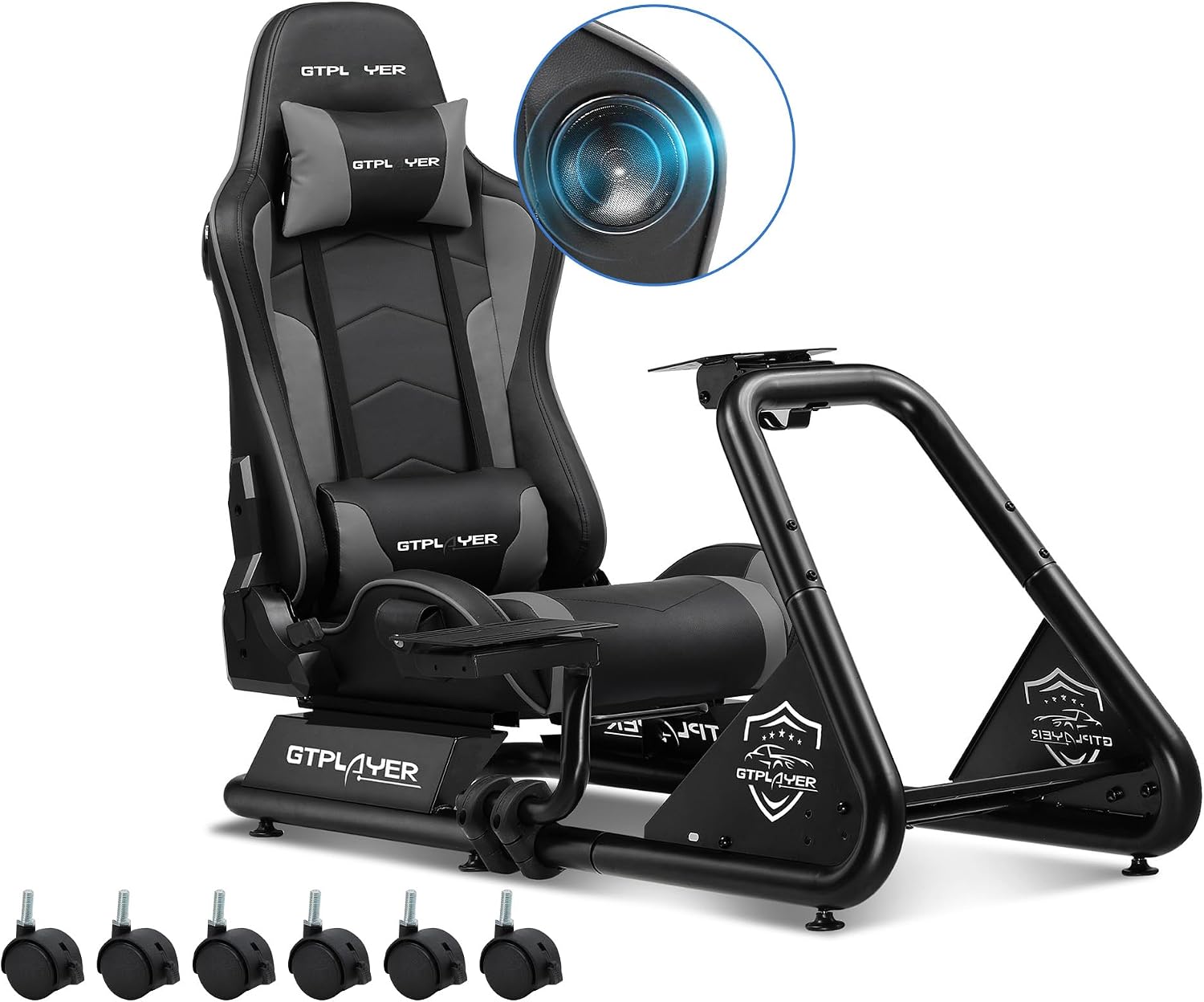 Detalle de GTPLAYER Simulatore di Guida: Sedile di Simulazione con Altoparlanti e Supporto per Volante e Pedaliera – Nero (Grigio)