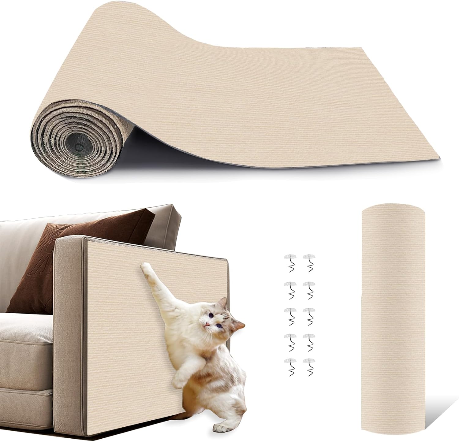 Thumbnail 6 de NATUYA Cat Scratcher Mat Self-Adhesive, 200x40cm — Durable, Trim-to-Fit Furniture Protector and Wall Scratcher (Drak Gray)