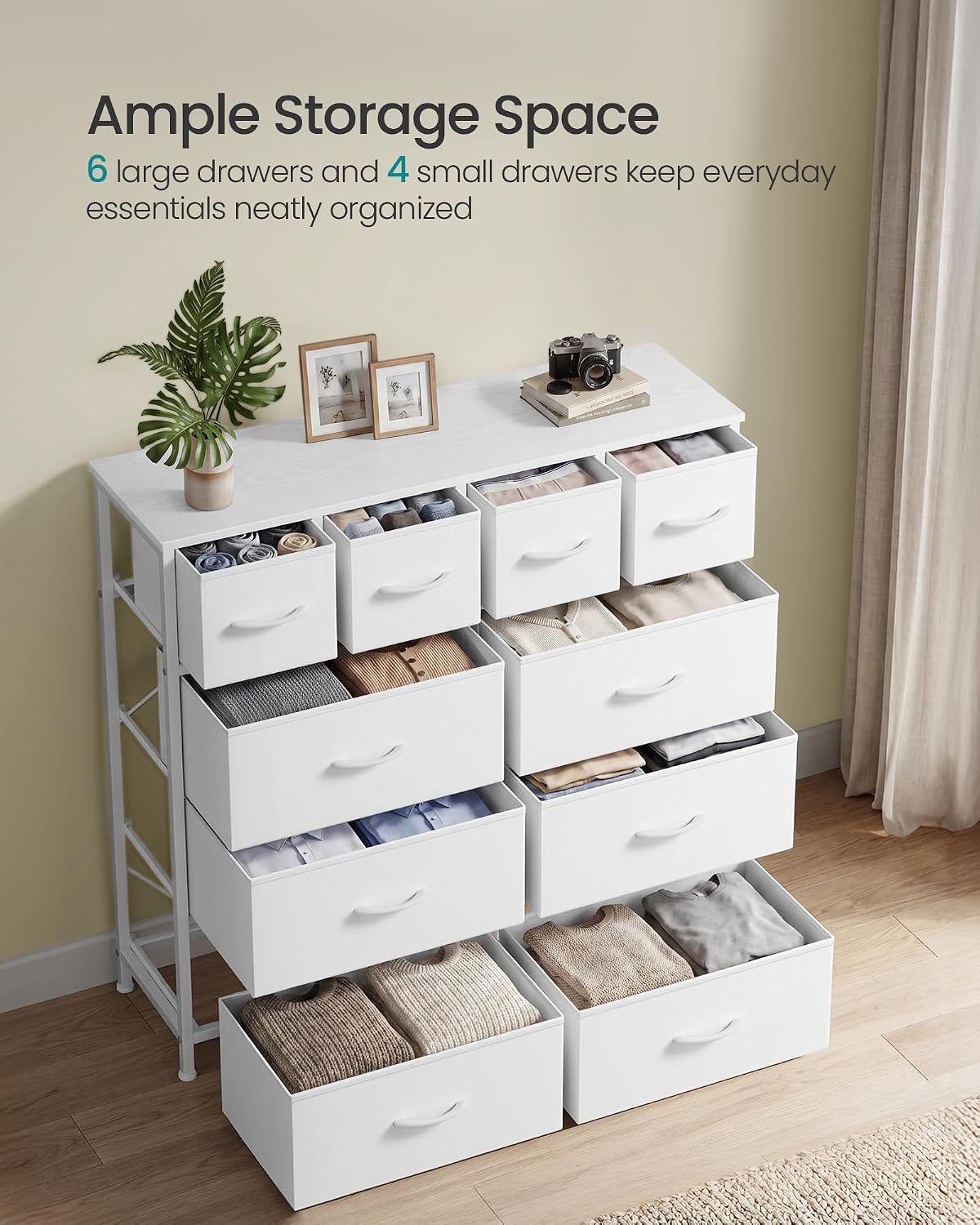 Detalle de SONGMICS ULGS236W101S 10-Drawer Fabric Dresser, Cloud White, Steel Frame