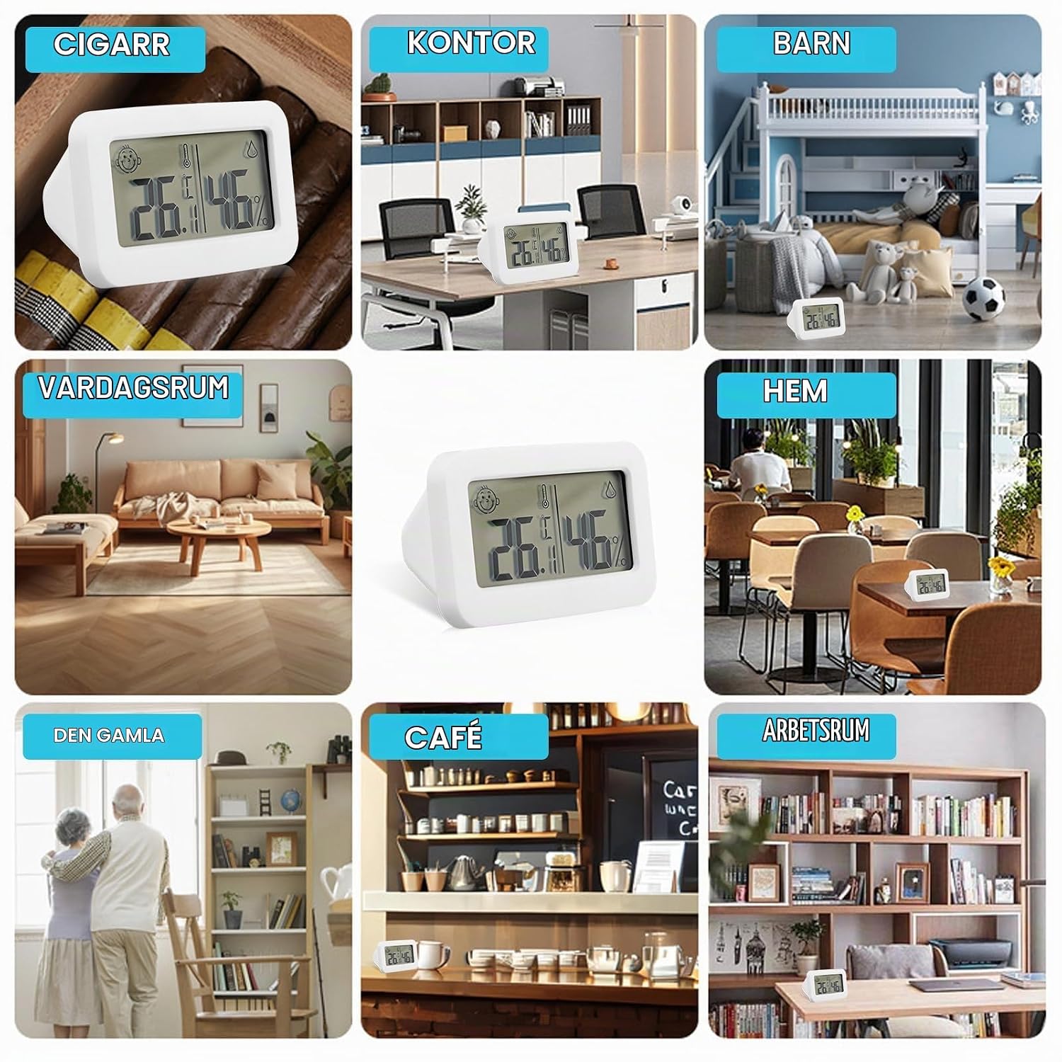 Thumbnail 6 de HOSPAOP digital termohygrometer, 6-pack med smileyindikator och kompakt format