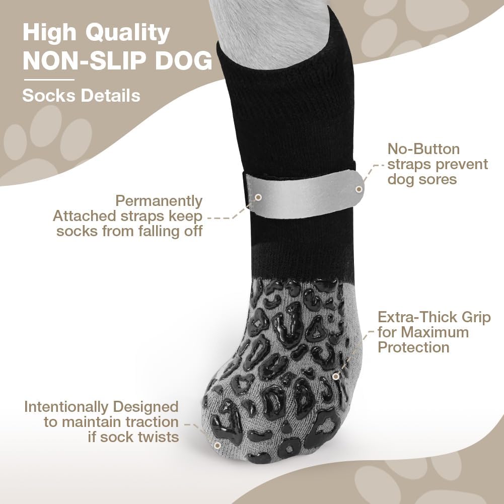 Thumbnail 5 de Adiwo Calzini per cani antiscivolo regolabili e lavabili (4 paia) per piccola/media taglia, stampa leopardata