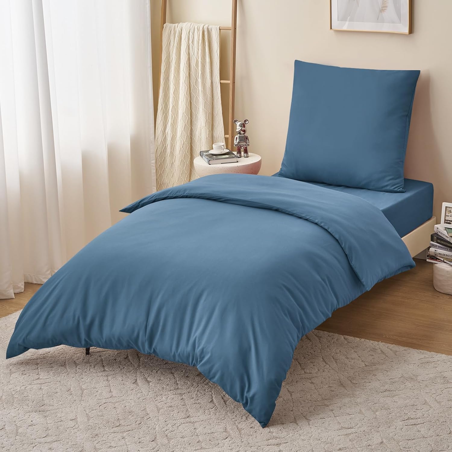 Thumbnail 1 de RUIKASI Housse de couette microfibre 140x200 cm bleu poussiéreux avec fermeture éclair (parure 1 personne)