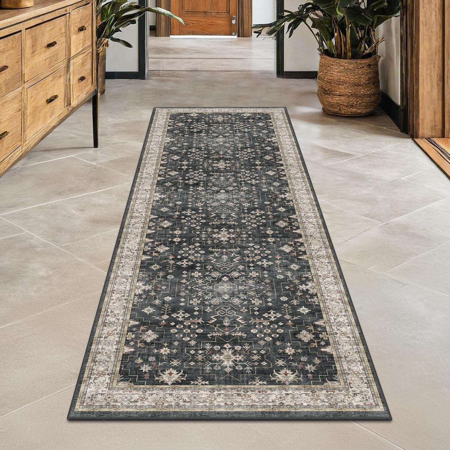 Detalle de Hazo Haus 2 x 6-inch Boho runner rug, non-slip 🏠
