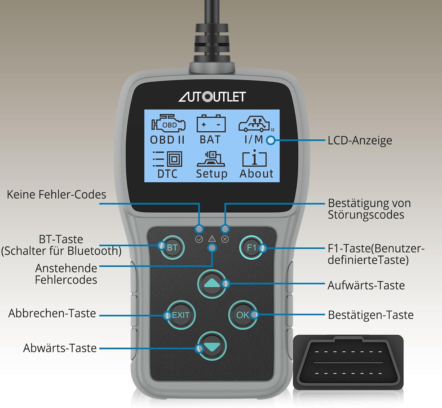 Thumbnail 6 de AUTOUTLET OBD2 Diagnosegerät mit Bluetooth – OBD-EOBD Scanner für 10 Modi & 10 Sprachen