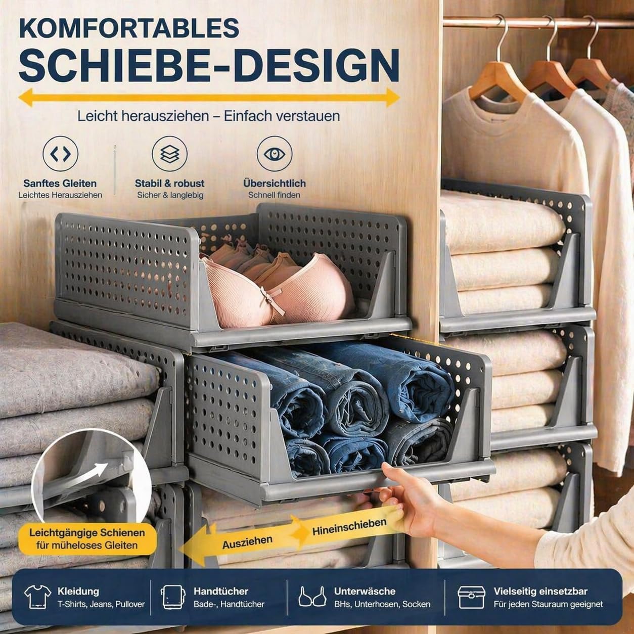 Thumbnail 2 de RMAN 4er Set Kleiderschrank Organizer – Stapelbare Schubladenboxen aus PP, 40 × 30 × 17 cm