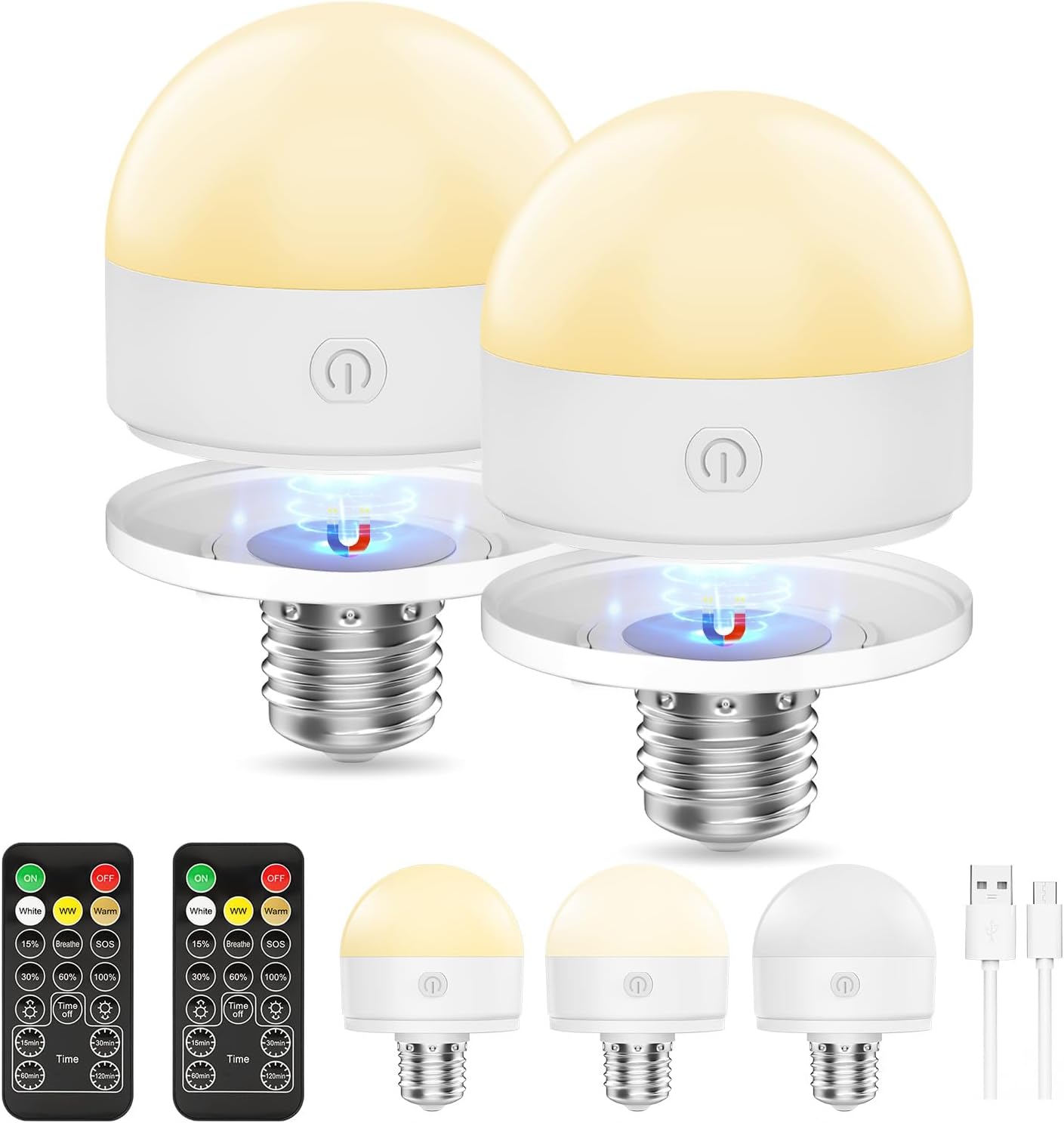 Suright Wiederaufladbare Glühbirne mit Batterie – 2er-Set, E27, 3 Farben + Fernbedienung, Timer & Magnetbasis