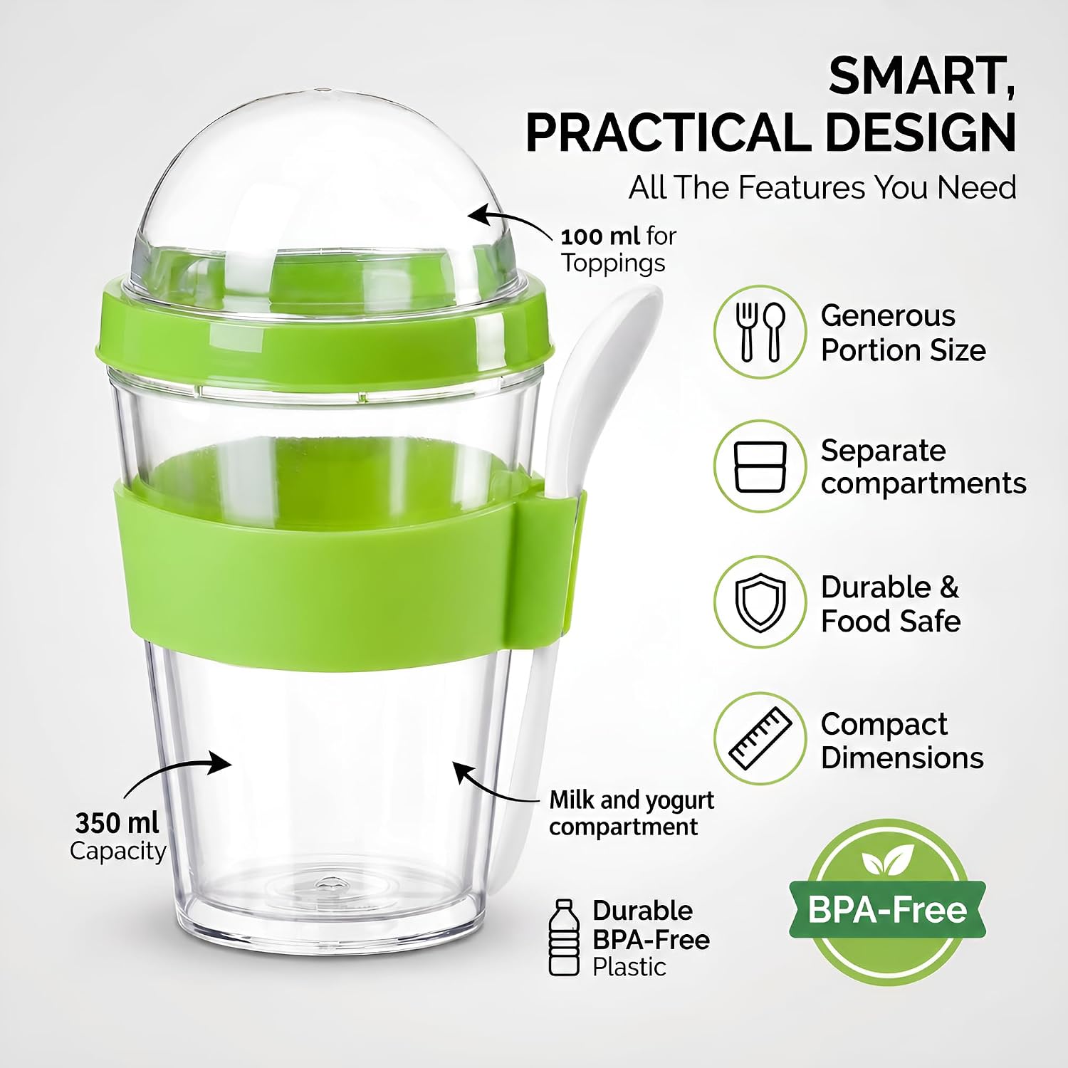Detalle 1 de GOODS+GADGETS® Cereal to Go Cup, 350 ml + 100 ml, Green