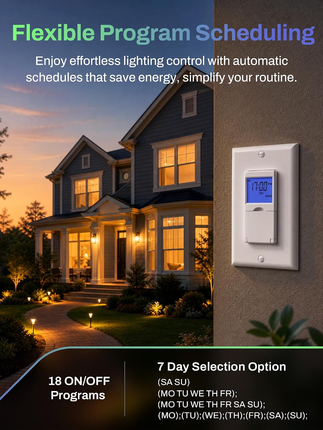 Thumbnail 1 de BN-LINK SU101D-2P In-Wall Digital Timer Switch, 18 Programs, Random Mode, 2-Pack